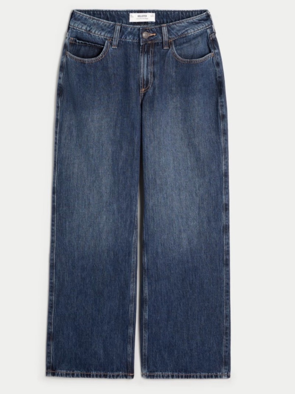 Hollister Women's Curvy Mid Rise 
Baggy Dark Blue Denim Jeans